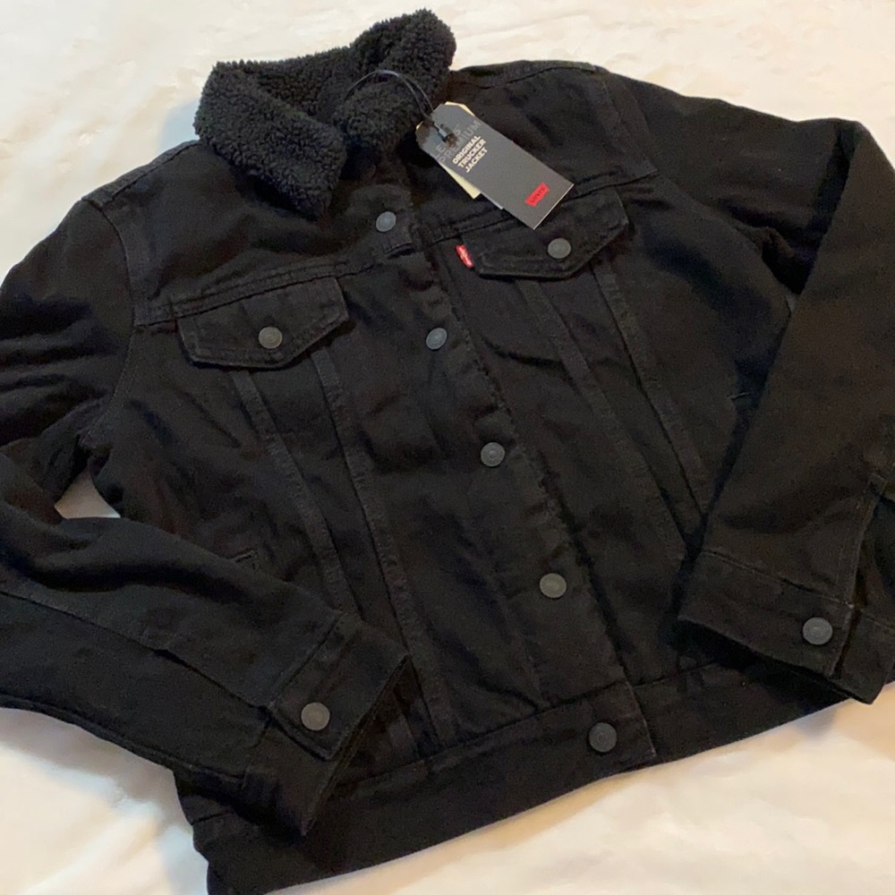Levi’s Premium Sherpa Trucker Jacket Black New